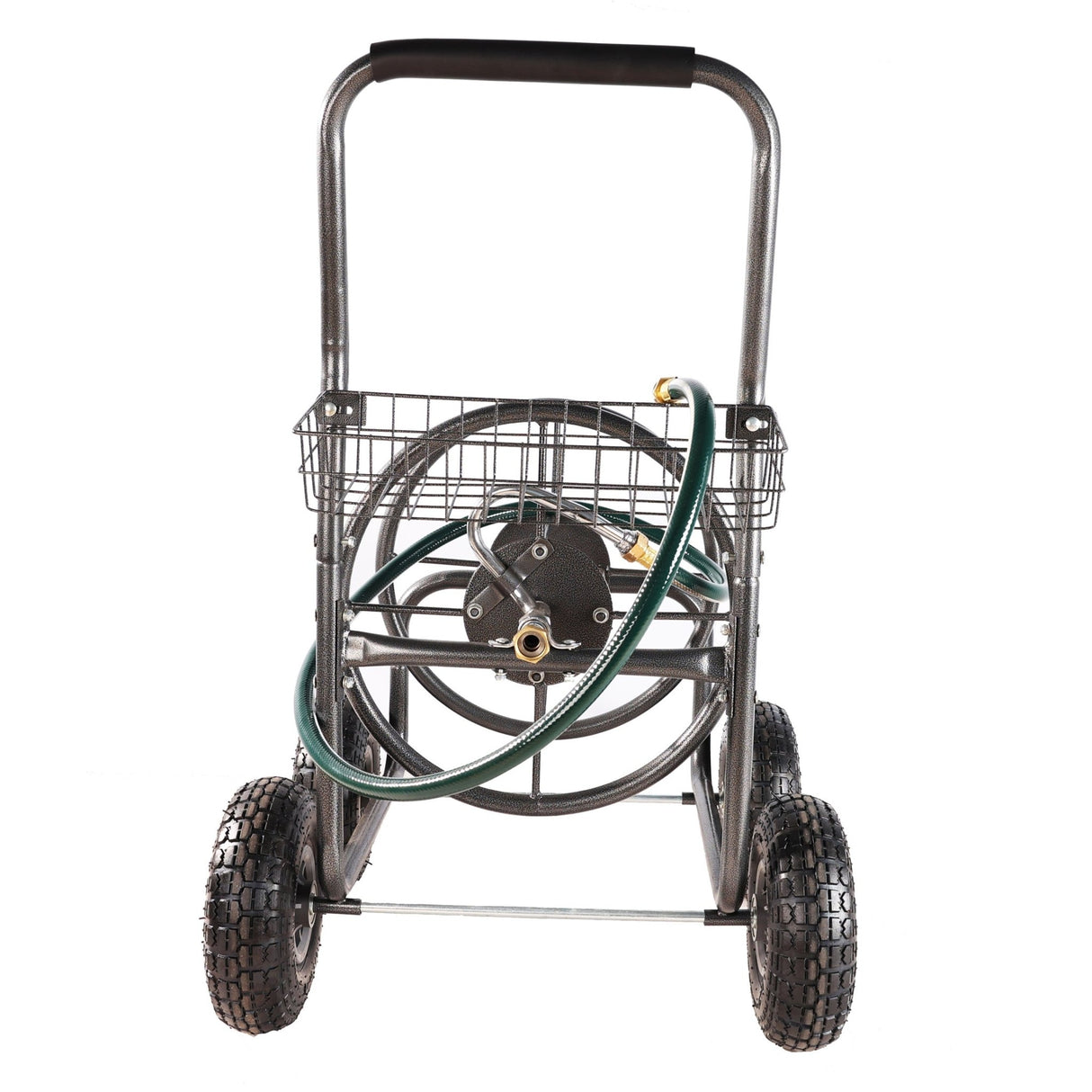 4 Wheels Portable Water Hose Reel Cart with Storage Basket Heavy Duty Steel - Fab Heavy Parts