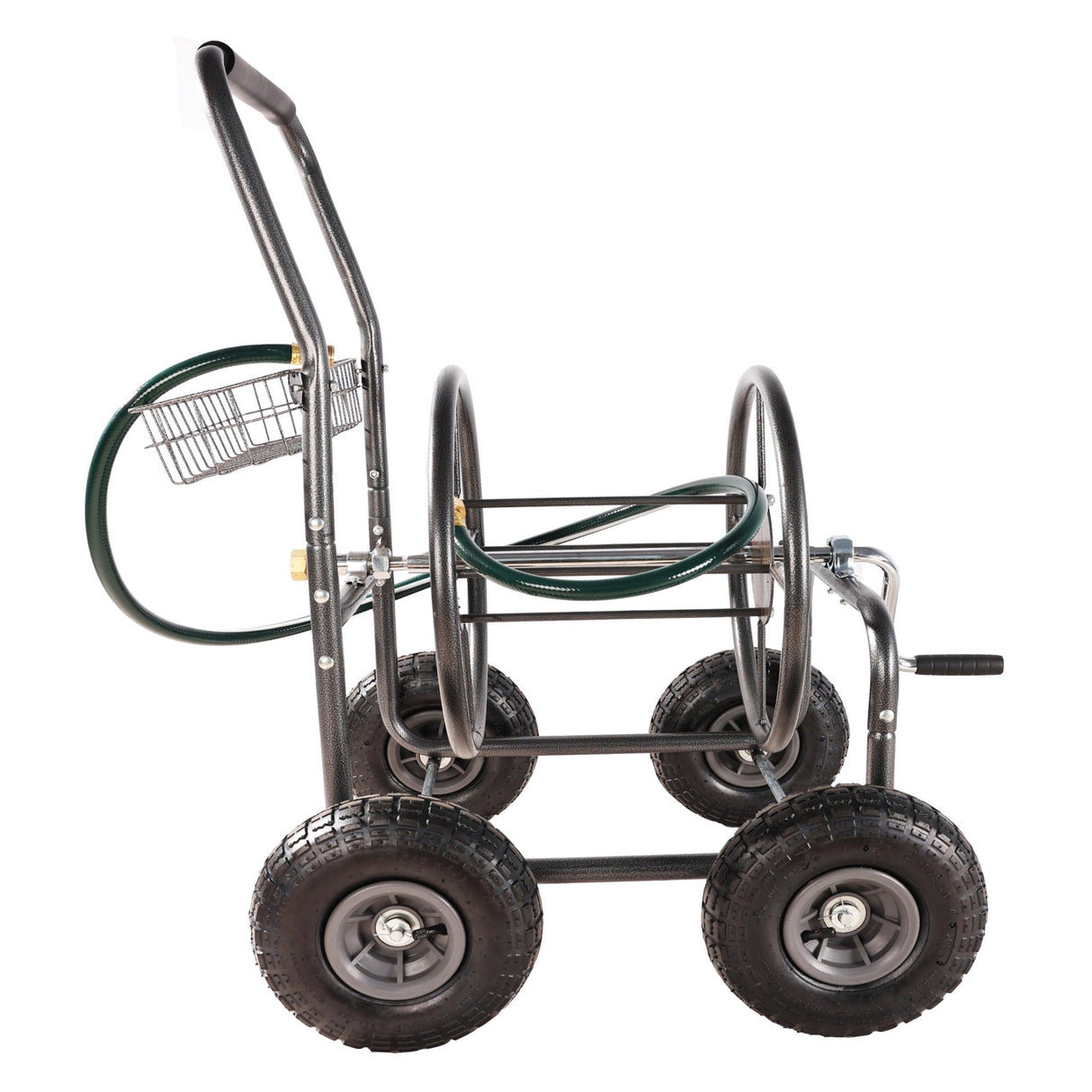 4 Wheels Portable Water Hose Reel Cart with Storage Basket Heavy Duty Steel - Fab Heavy Parts
