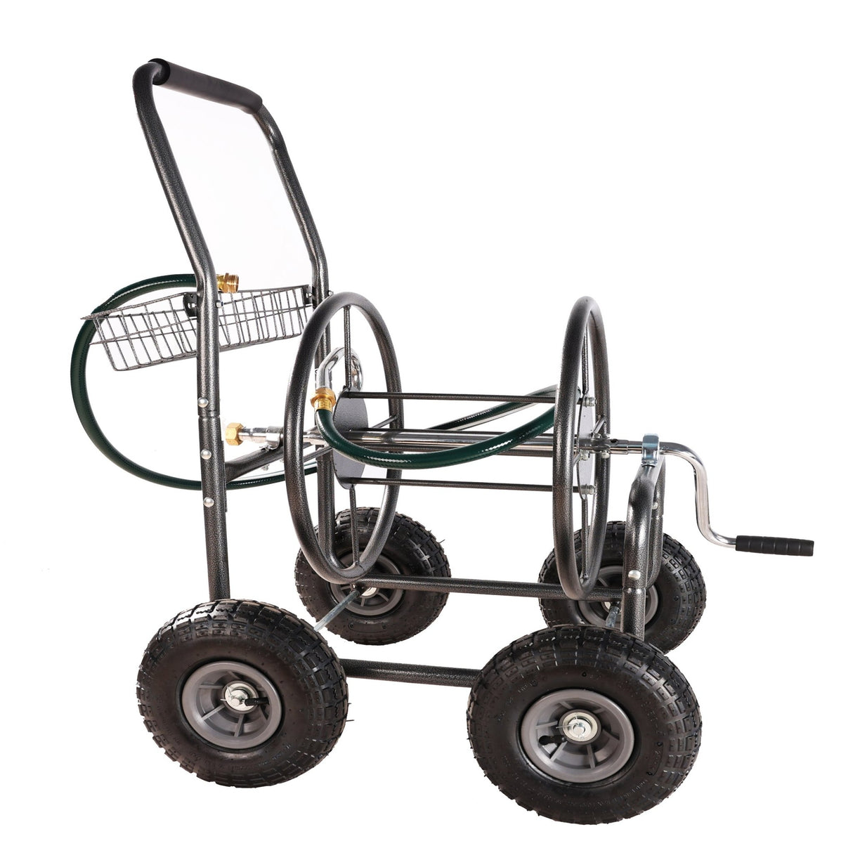 4 Wheels Portable Water Hose Reel Cart with Storage Basket Heavy Duty Steel - Fab Heavy Parts