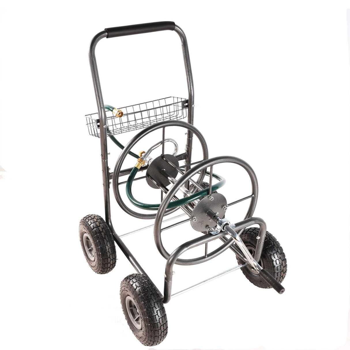 4 Wheels Portable Water Hose Reel Cart with Storage Basket Heavy Duty Steel - Fab Heavy Parts