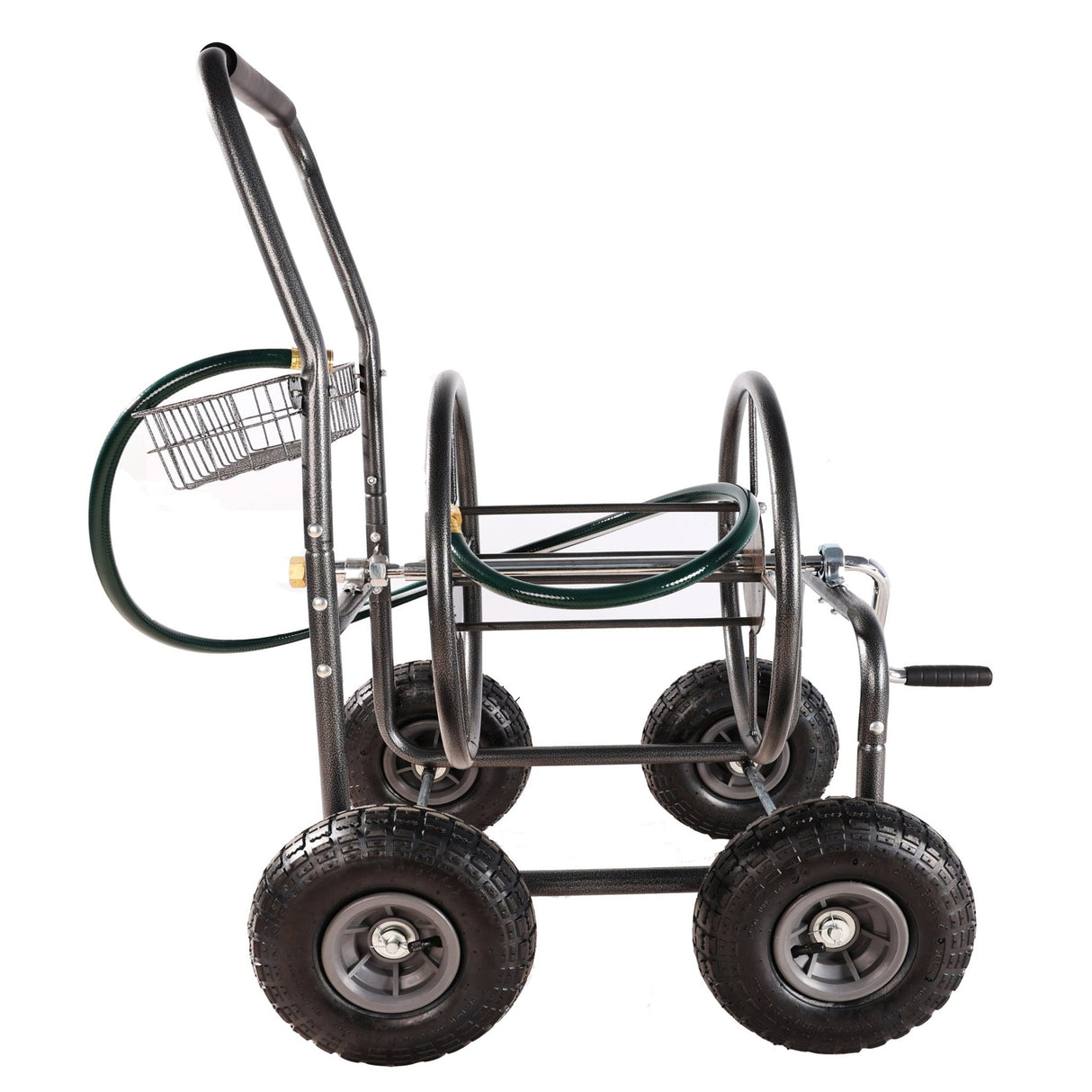 4 Wheels Portable Water Hose Reel Cart with Storage Basket Heavy Duty Steel - Fab Heavy Parts