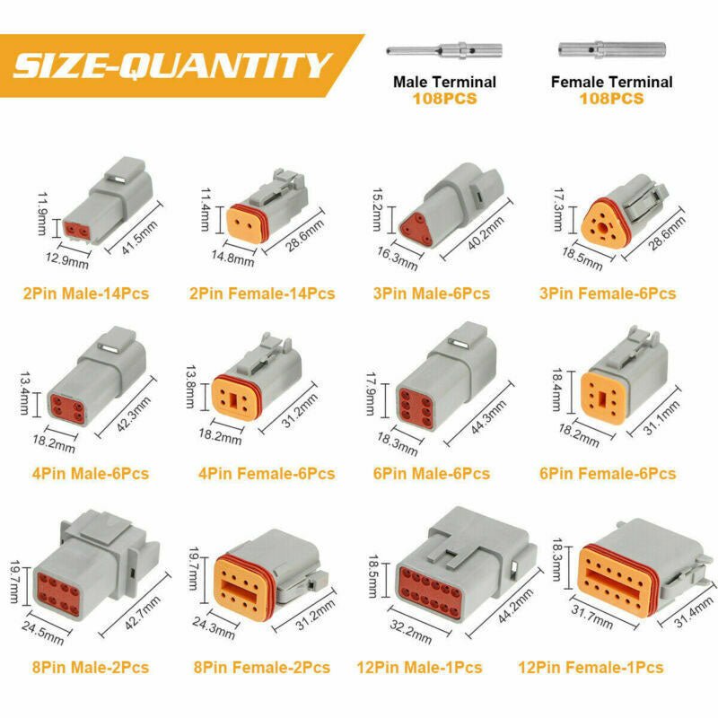 400 Piece Deutsch DT Connector Plug Kit for 14 - 16 AWG Stamped Contacts Kit - Fab Heavy Parts