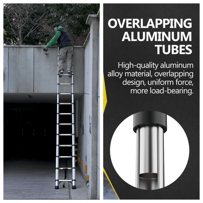 4.1 - Meter Telescopic Ladder Aluminum Non Slip Feet Maximum Capacity of 300 Lbs - Fab Heavy Parts