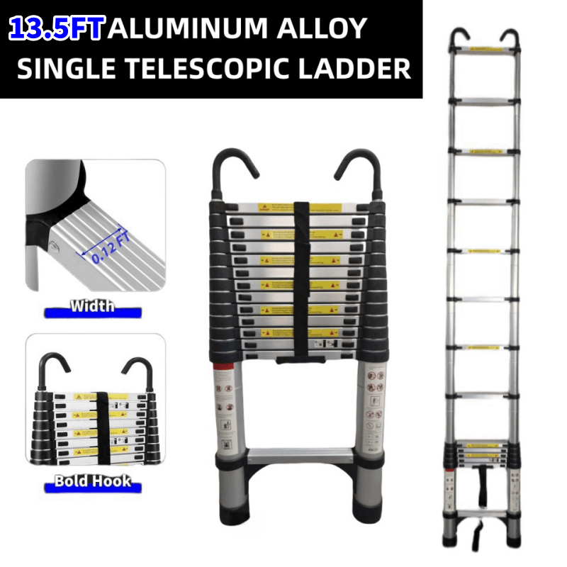 4.1 - Meter Telescopic Ladder Aluminum Non Slip Feet Maximum Capacity of 300 Lbs - Fab Heavy Parts
