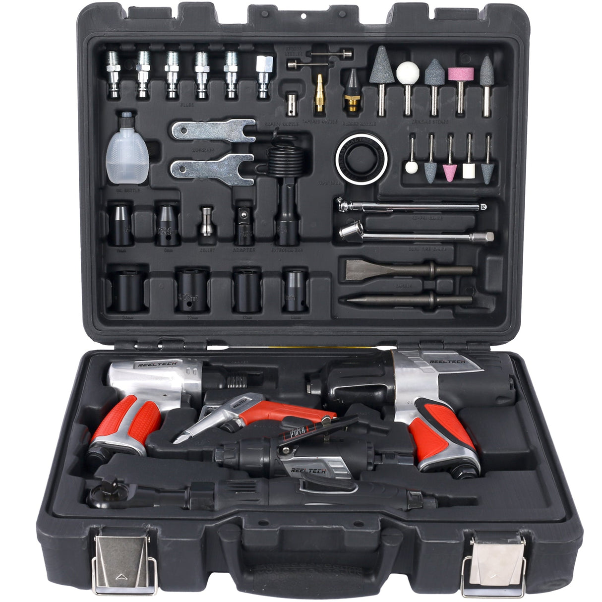 44 - Piece Professional Air Tool Accessory Kit Impact Wrench Air Ratchet Die Grinder Blow Gun Air Hammer Dual Air Chuck Tire Gauge and Accessories - Fab Heavy Parts