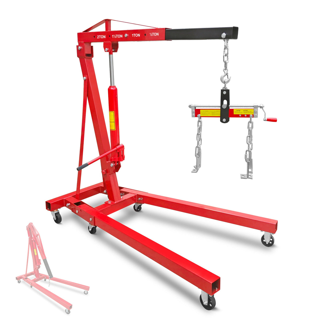 4400 lbs Folding Hydraulic Engine Hoist with Lever Heavy Duty with 6 Iron Caster Wheels - Fab Heavy Parts