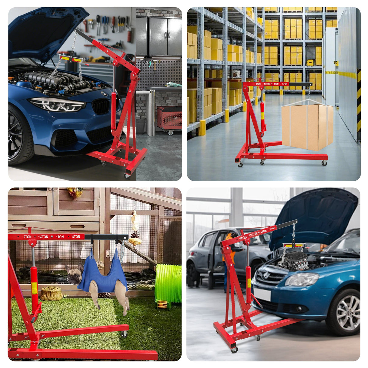 4400 lbs Folding Hydraulic Engine Hoist with Lever Heavy Duty with 6 Iron Caster Wheels - Fab Heavy Parts