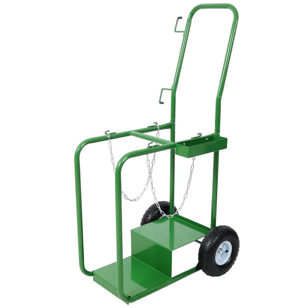 440lbs Capacity Cylinder Cart Welding Cylinder Hand Truck Large Dual Oxygen Tank - Green - Fab Heavy Parts