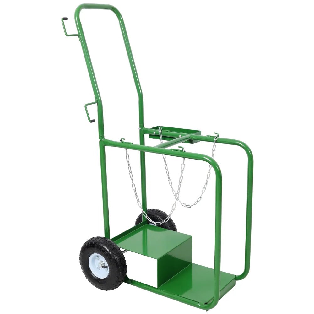 440lbs Capacity Cylinder Cart Welding Cylinder Hand Truck Large Dual Oxygen Tank - Green - Fab Heavy Parts