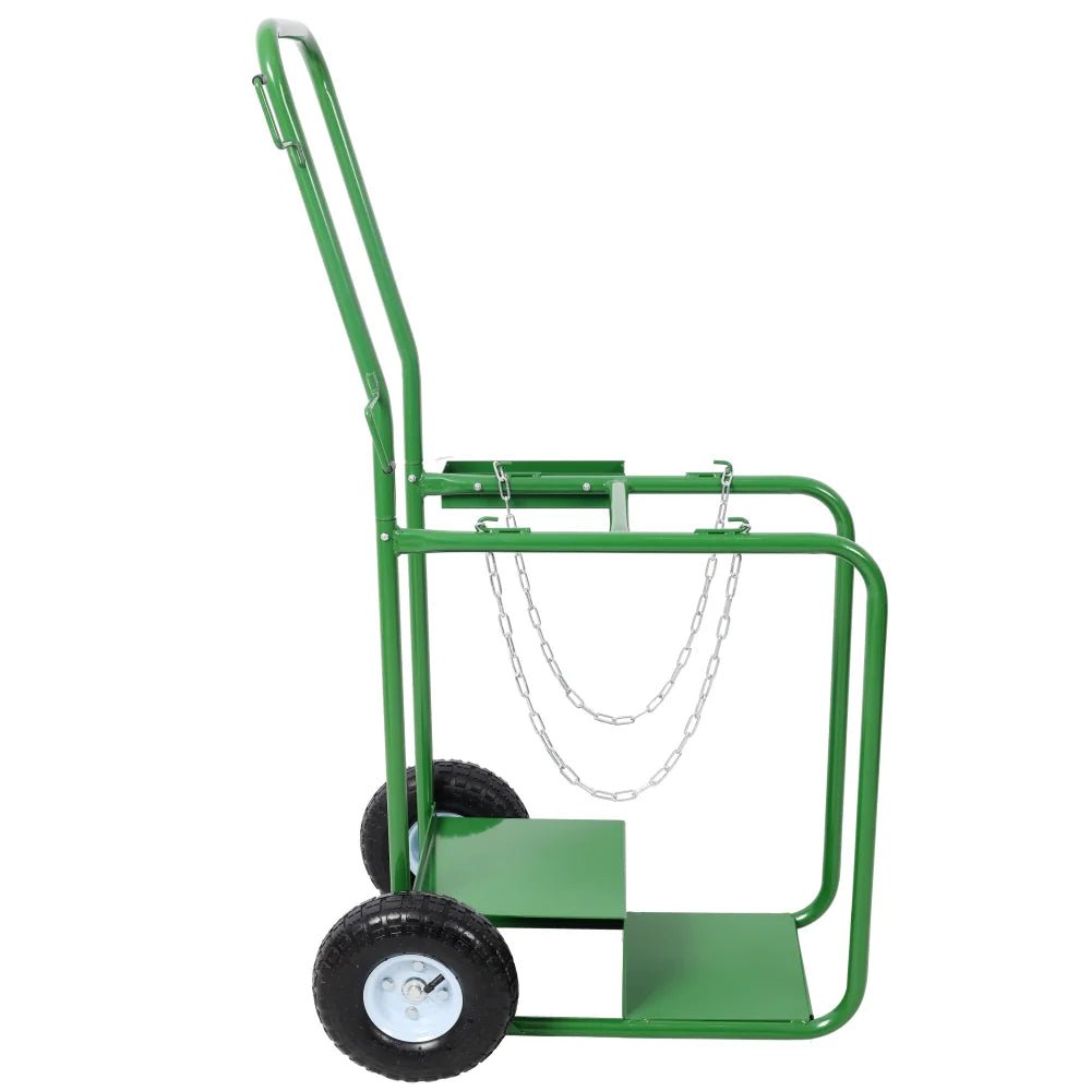 440lbs Capacity Cylinder Cart Welding Cylinder Hand Truck Large Dual Oxygen Tank - Green - Fab Heavy Parts