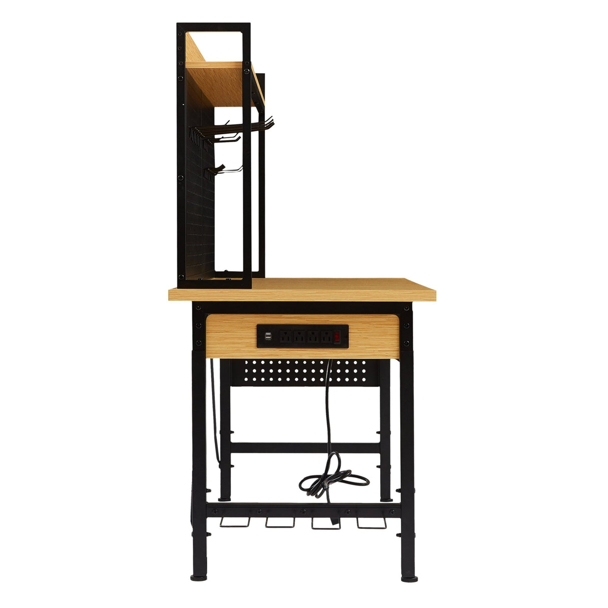 48'' Adjustable Wooden Workbench with Pegboard and Wheels with AC/USB Outlet Hooks Shelf Heavy Duty 1600 lb. Capacity - Fab Heavy Parts