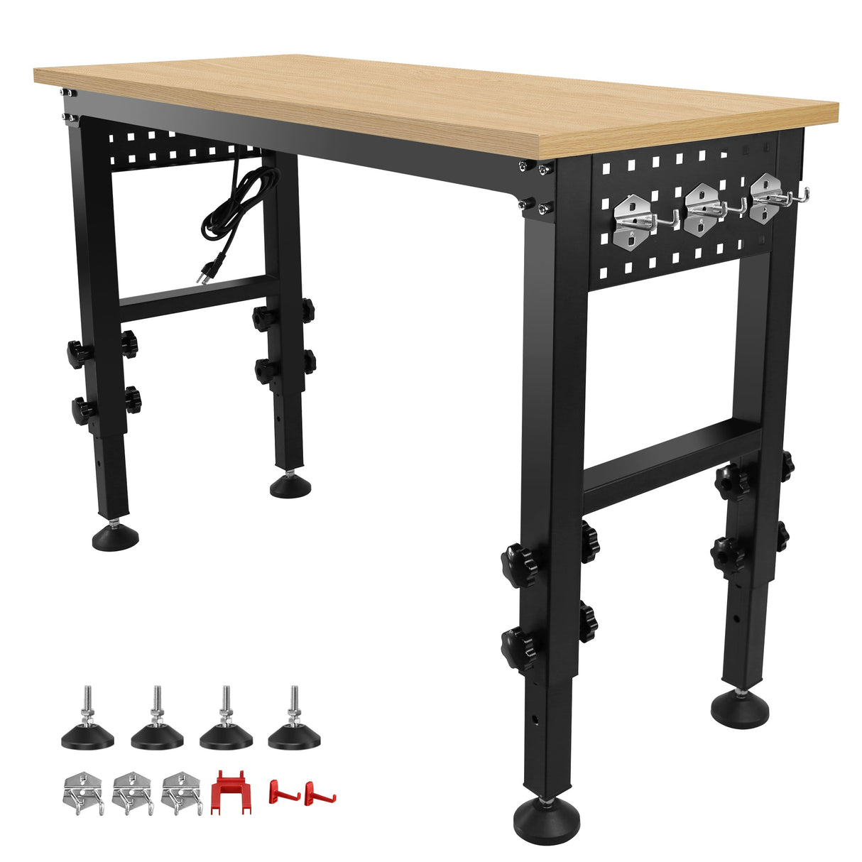 48 "Adjustable Workbench with Power Outlet Heavy Duty Load Capacity Hardwood - Fab Heavy Parts