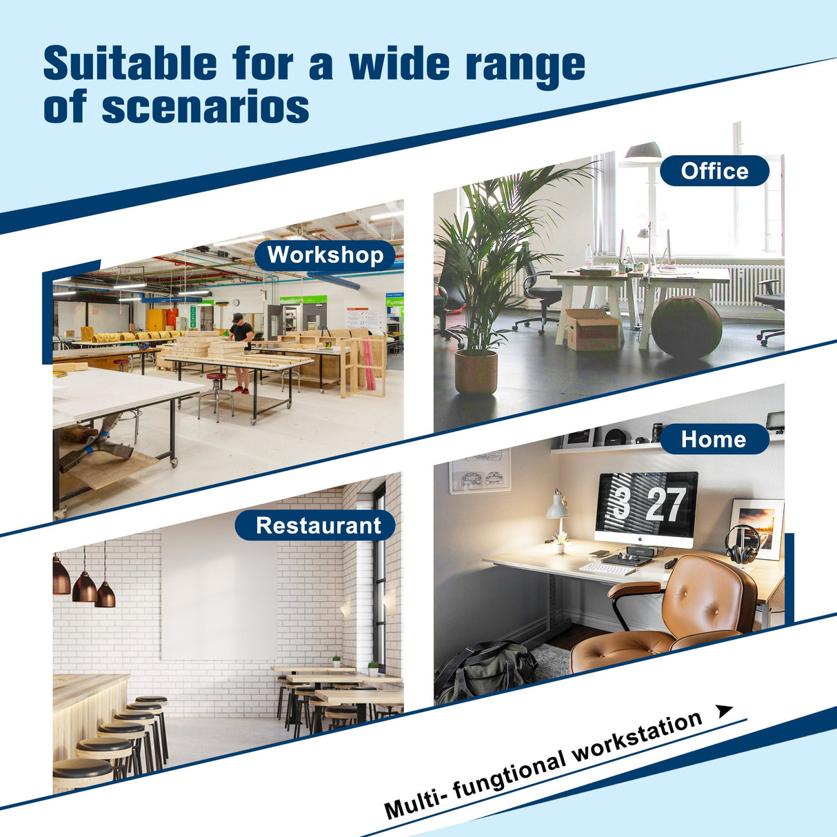 48' Heavy - Duty Adjustable Workbench Wood W/Rubber Pads 2000 Lbs Capacity - Fab Heavy Parts