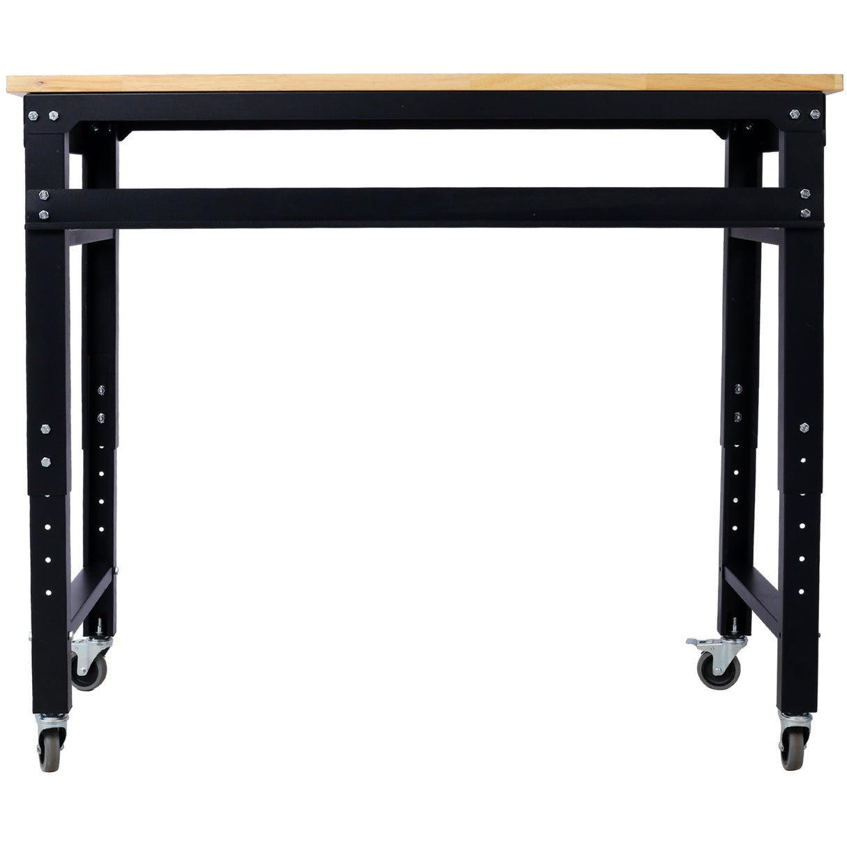 48' Wide Rolling Workbench Adjustable Height Metal with Rubber Wood Top - Fab Heavy Parts