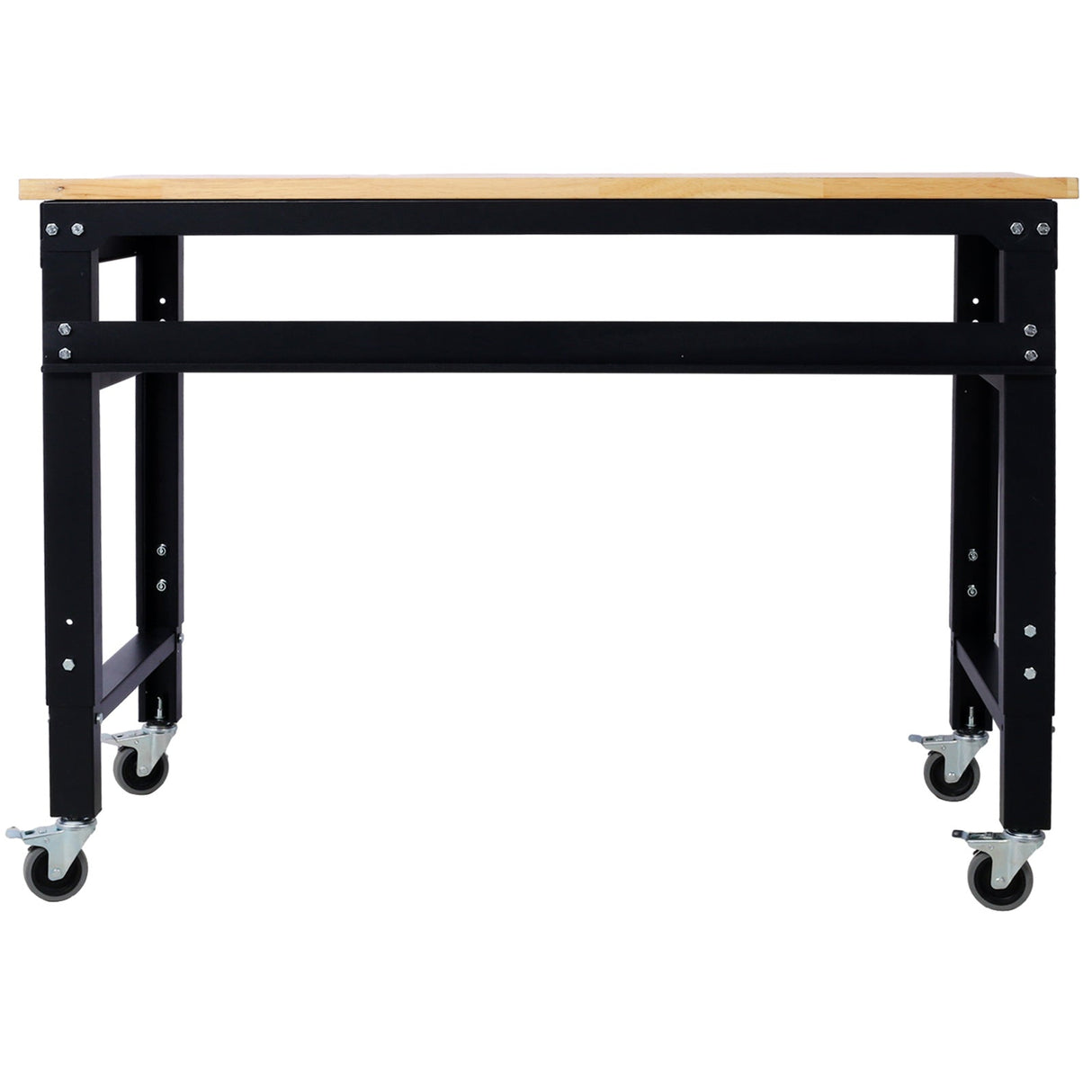 48' Wide Rolling Workbench Adjustable Height Metal with Rubber Wood Top - Fab Heavy Parts