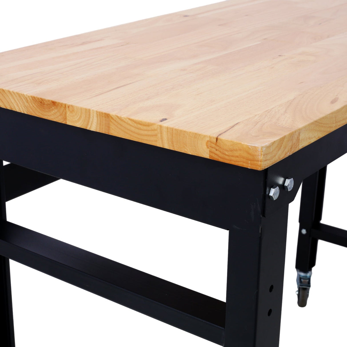48' Wide Rolling Workbench Adjustable Height Metal with Rubber Wood Top - Fab Heavy Parts