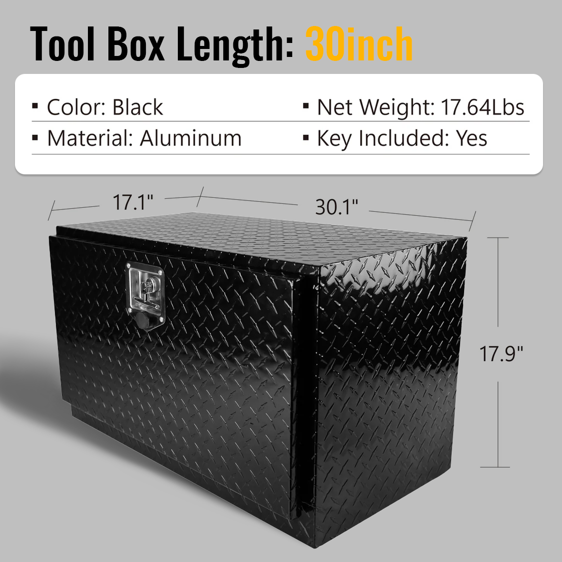 30インチトラックツールボックス 30"×17"×18" アルミストライプメッキツールボックス(鍵とロック付き、ブラック)