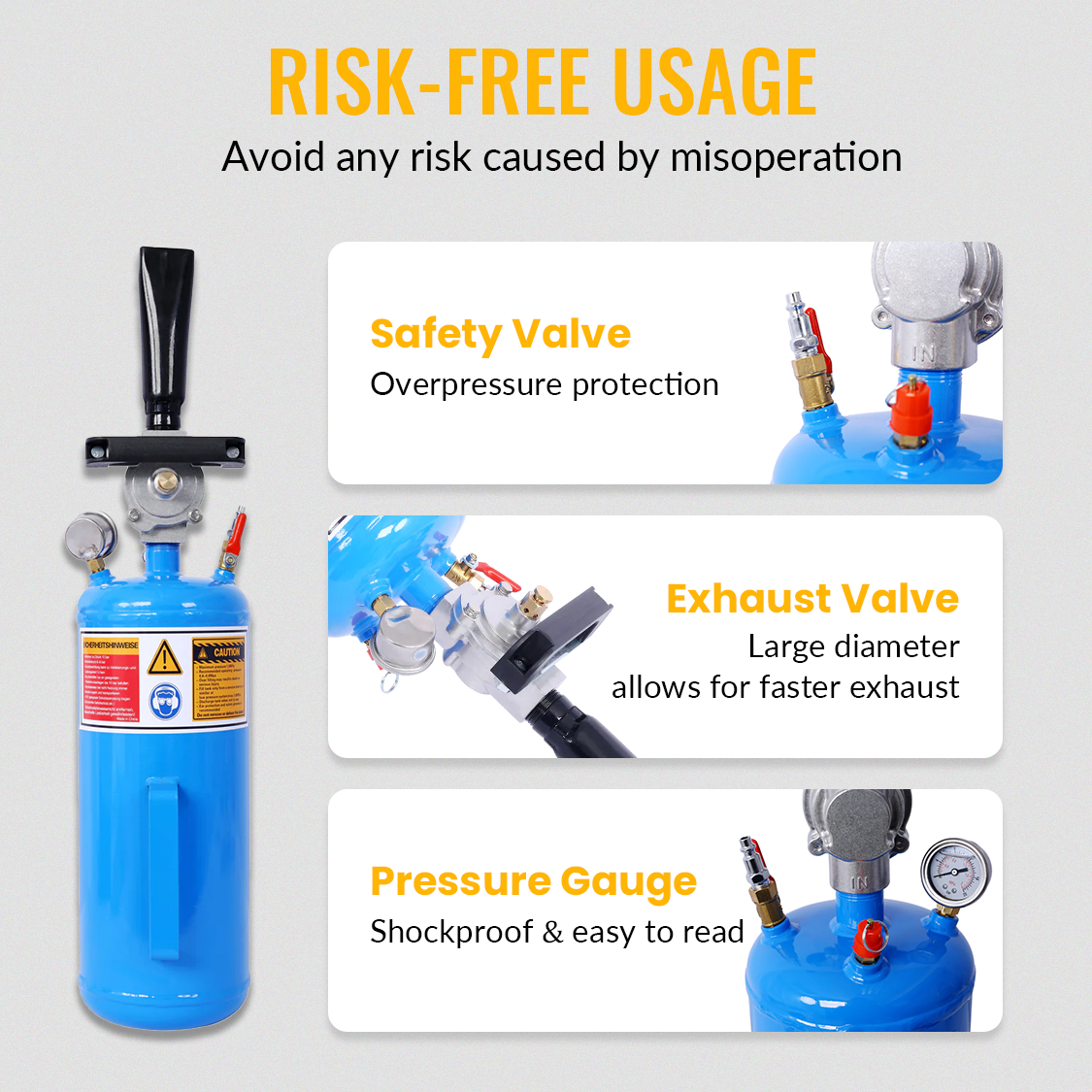 1.8Gal/7L Air Tire Bead Seater Blaster 120 PSI Handheld Bead Bazooka Portable Inflator Tool 85-116 PSI Operating Pressure