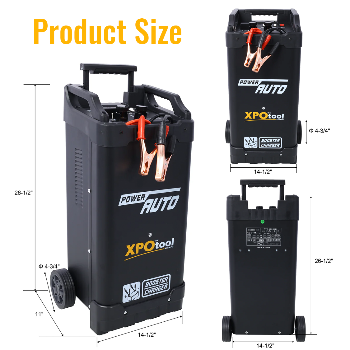 12V & 24V Wheeled Battery Charger Fully Automotive Battery Maintainer Jump Starter Dial Display Telescopic Handle