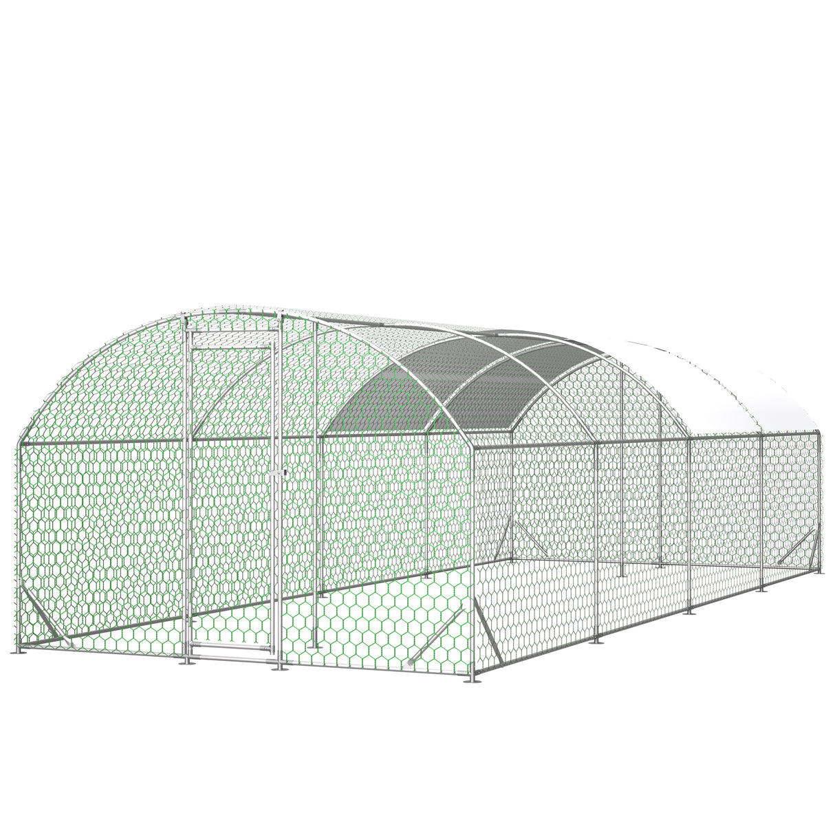 26'x9'x6' Large Metal Walk-in Chicken Coop with Waterproof Cover