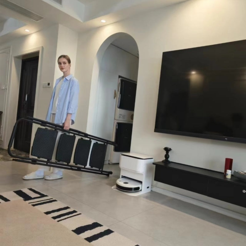 5-Step Ladder Folding Stool with Anti Slip Wide Pedals 300 Lbs Capacity Portable Steel--Black