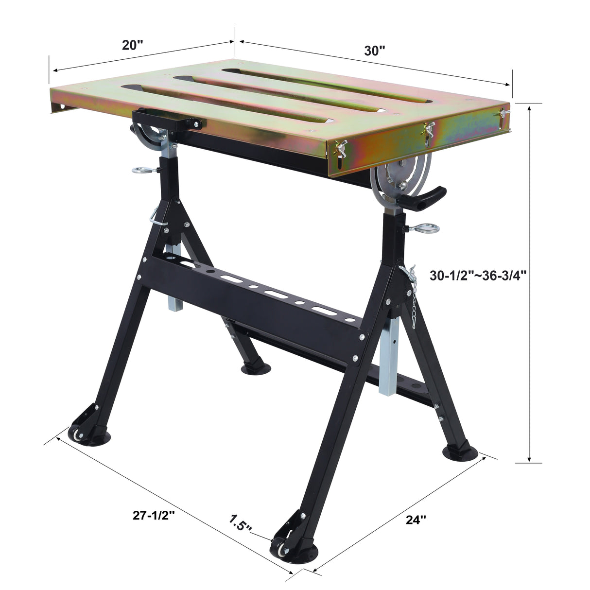 Welding Workbench with Wheels and Slot 30"x20" 400lbs Capacity Steel Folding Adjustable