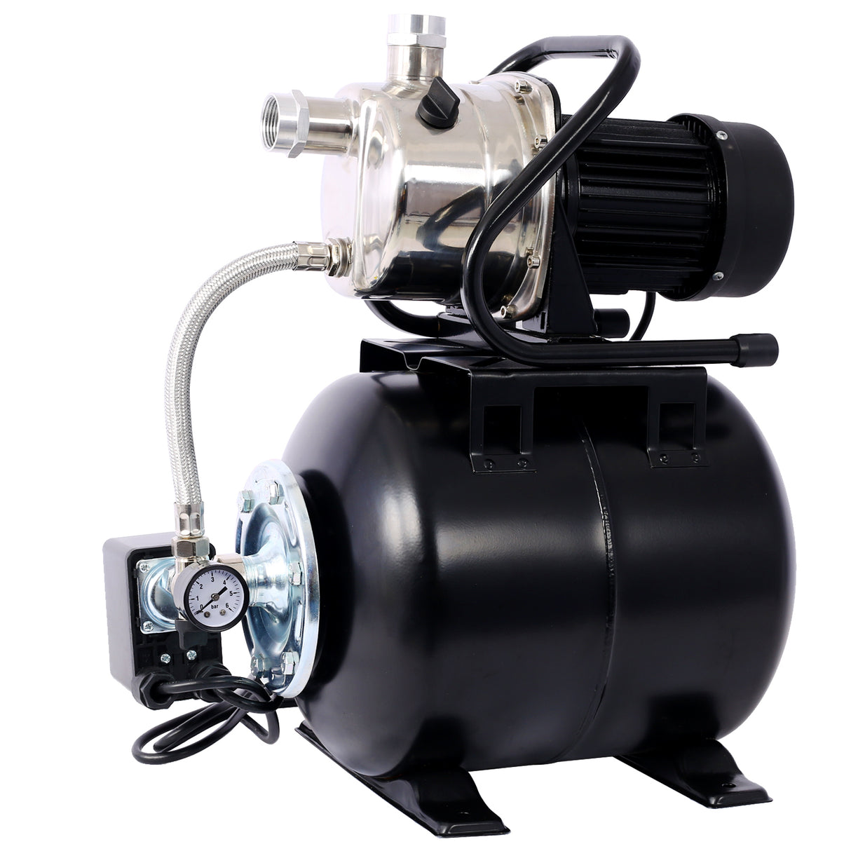 1.6HP Shallow Well Pump with Pressure Tank Garden Water Pump Irrigation Pump Automatic Stainless Steel Head