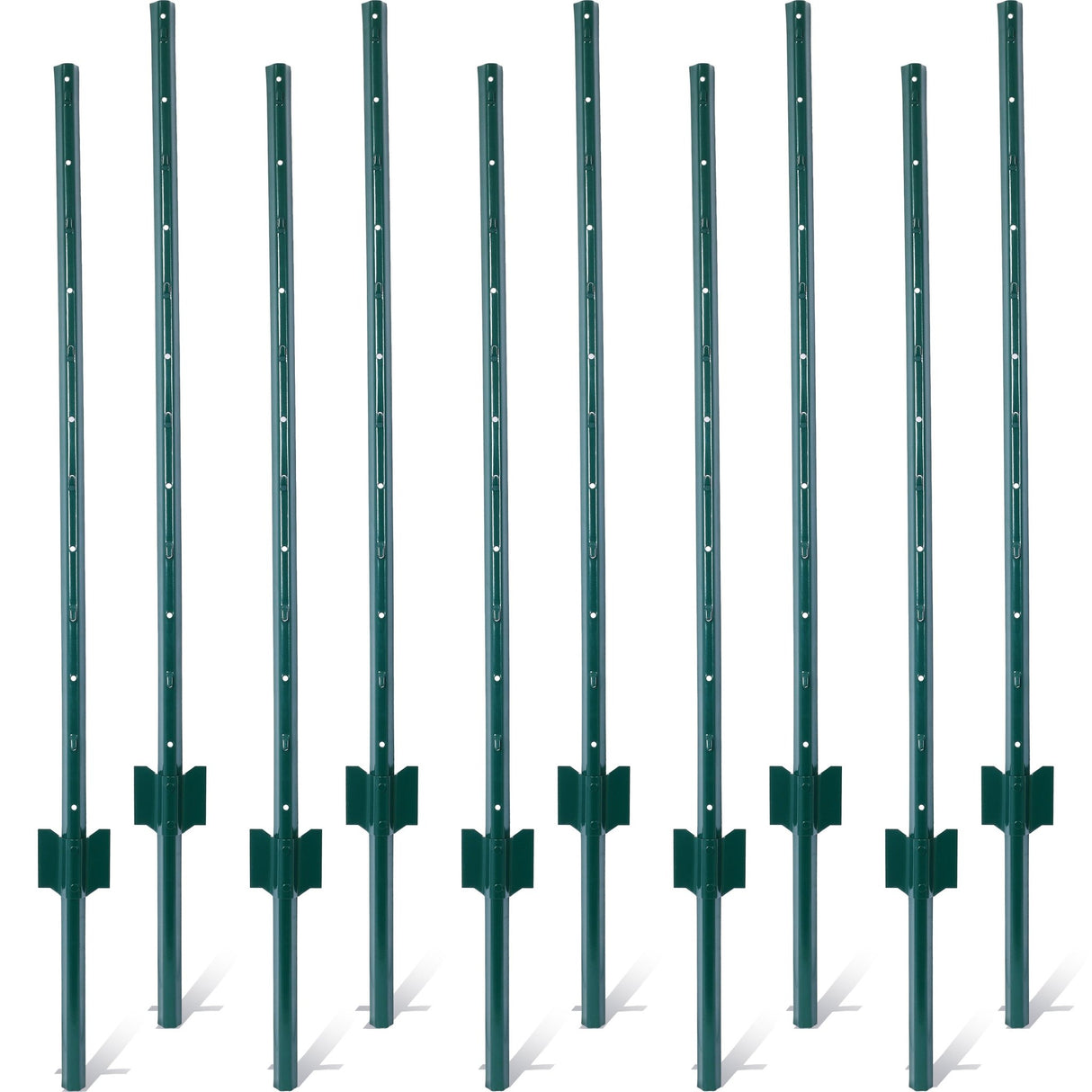 4Feet 10Pack Heavy Duty Metal Fence Post with U - Channel Steel U - Post for Holding Garden Wire Corner Anchor - Green - Fab Heavy Parts