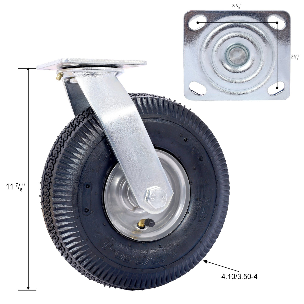 4PCS 10IN Pneumatic Tire(2PCS Swivel +2PCS Rigid) Caster Wheel Swivel Plate Steel Hub with Ball Bearings 5/8 - Inch Bore Centered Axle Black - Fab Heavy Parts