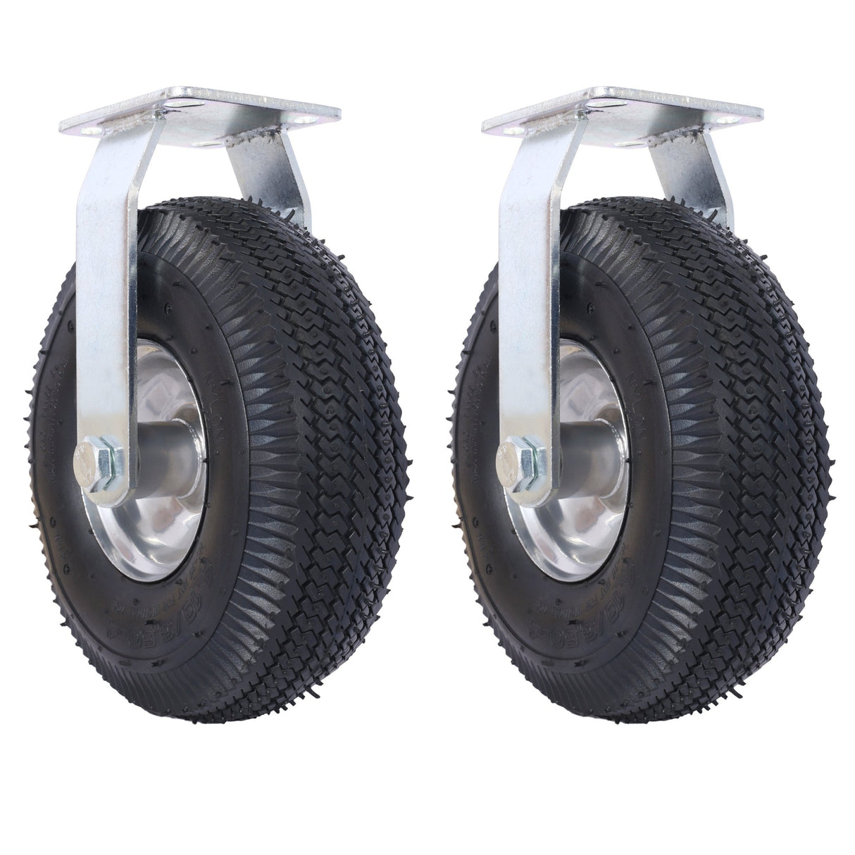 4PCS 10IN Pneumatic Tire(2PCS Swivel +2PCS Rigid) Caster Wheel Swivel Plate Steel Hub with Ball Bearings 5/8 - Inch Bore Centered Axle Black - Fab Heavy Parts