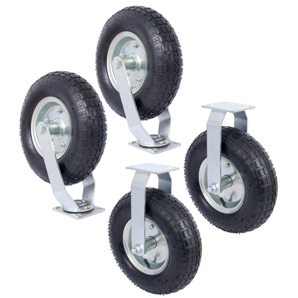 4PCS 12IN Pneumatic Pire(2PCS Swivel +2PCS Rigid) Caster Wheel Swivel Plate Steel Hub with Ball Bearings 5/8 - Inch Bore Centered Axle Black - Fab Heavy Parts