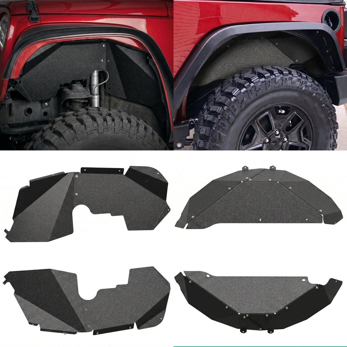4PCS Black Front & Rear Inner Fender Liners Compatible with 2007-2018 Jeep Wrangler JK & JKU Unlimited (2/4 Doors) Steel Fenders Flares - Fab Heavy Parts