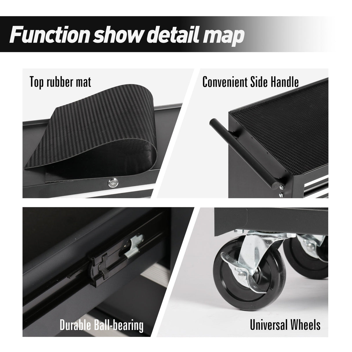 5 - Drawer Rolling Tool Chest w/Lock & Key Wheels Top Cushion & Drawer Liners - Black - Fab Heavy Parts