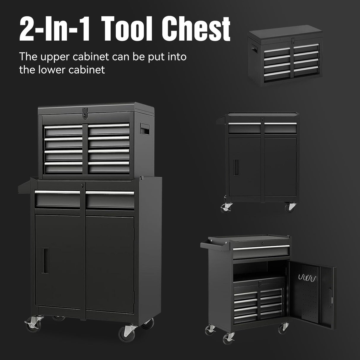 5 - Drawer Rolling Tool Storage Cabinet with 154pcs Tools Metal - Black - Fab Heavy Parts