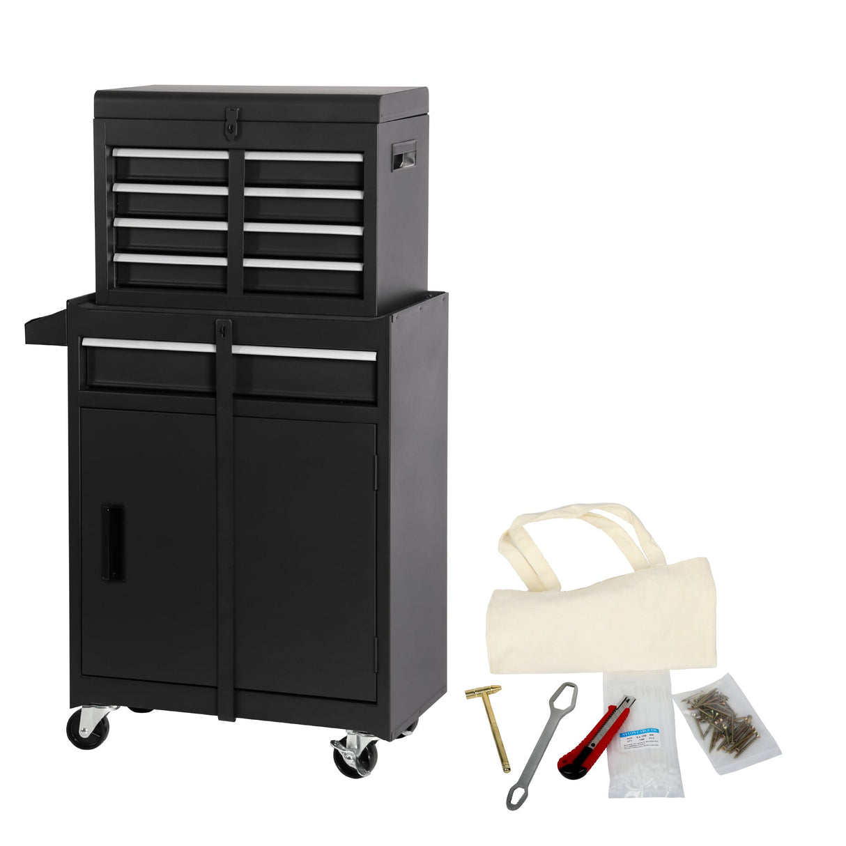 5 - Drawer Rolling Tool Storage Cabinet with 154pcs Tools Metal - Black - Fab Heavy Parts