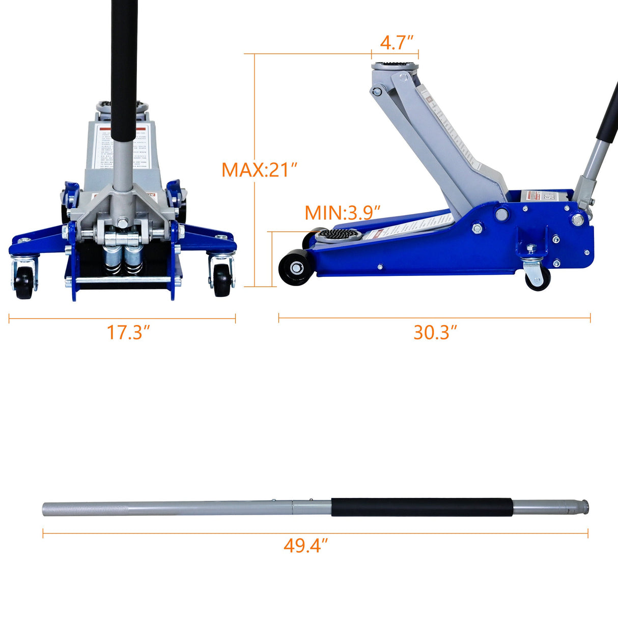 5 Ton Low Profile Floor Jack Heavy - Duty Steel Racing with Dual Piston Quick Lift Pump Lifting Range 4" - 21" - Fab Heavy Parts