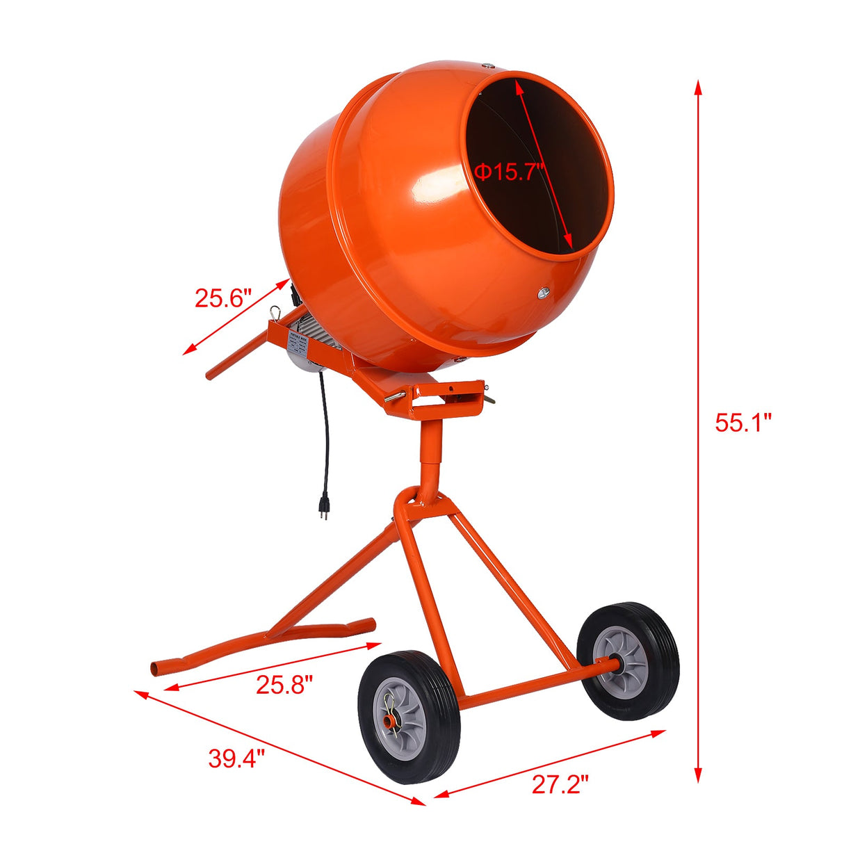 5.0 cu. ft. Portable Concrete Mixer Electric Cement ETL Certificated Copper Motor - Orange - Fab Heavy Parts