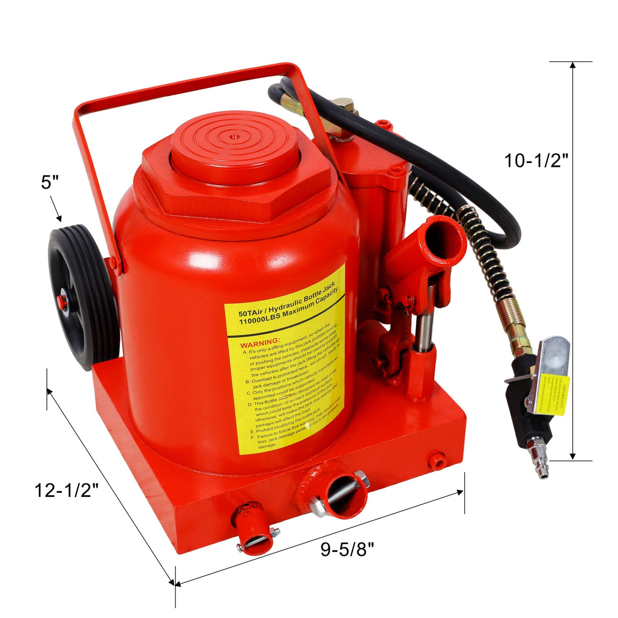 50 Ton 100,000LBS Air Hydraulic Bottle Jack with Pneumatic & Manual Hand Pump Rugged Steel Construction - Fab Heavy Parts