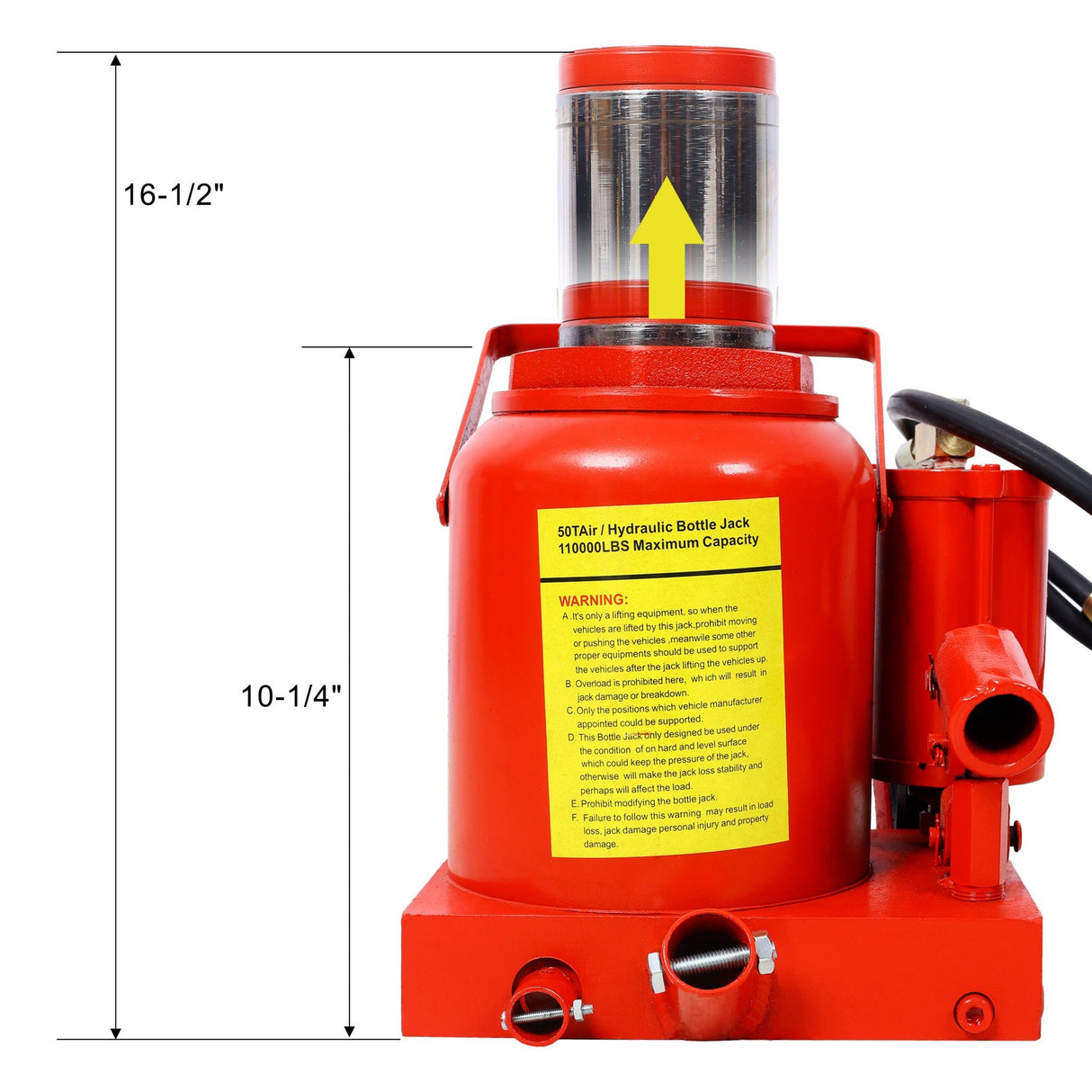 50 Ton 100,000LBS Air Hydraulic Bottle Jack with Pneumatic & Manual Hand Pump Rugged Steel Construction - Fab Heavy Parts