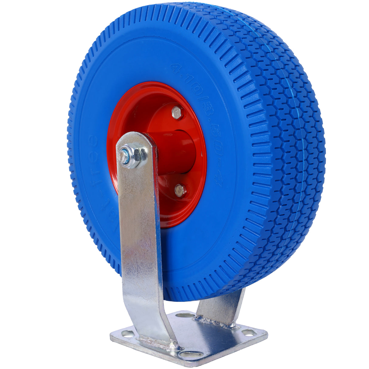 4PCS 10IN X-Large Flat Free Caster Wheel (2PCS Swivel+2PCS Rigid) Swivel Plate Steel Hub with Ball Bearings 5/8-Inch Bore Centered Axle Blue