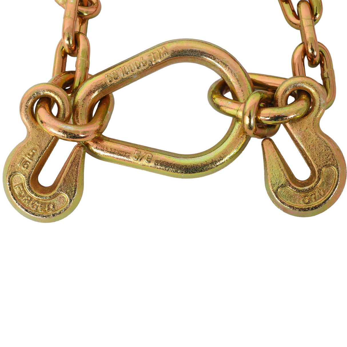 5/16''x2' G70 Tow Chain V Bridle with Large Shank J Hooks and Grab Hooks 4700 lbs Working Load Limit - Fab Heavy Parts