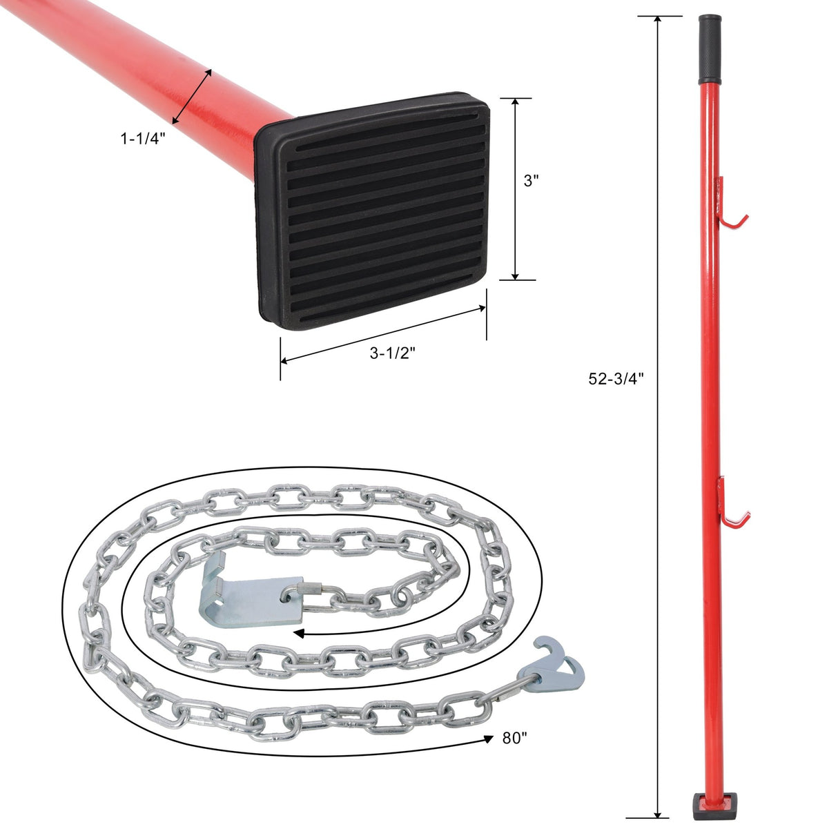 52Inch Long Universal Pulling Stick Tool - Red - Fab Heavy Parts