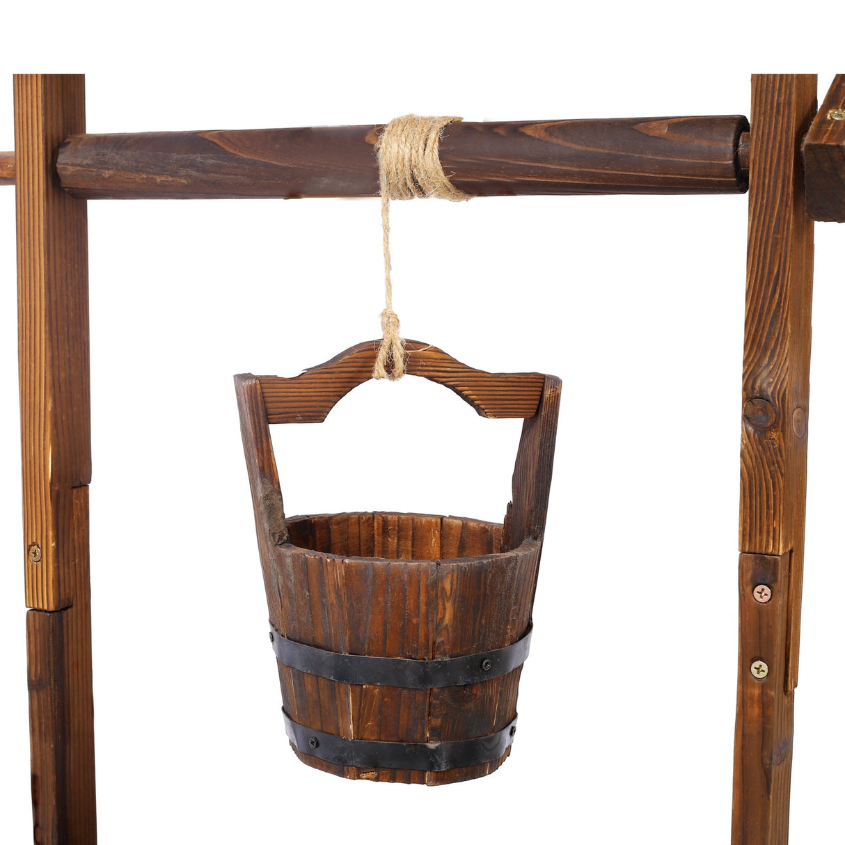 53 Inch Height Rustic Wooden Wishing Well Planter with Hanging Bucket - Brown - Fab Heavy Parts