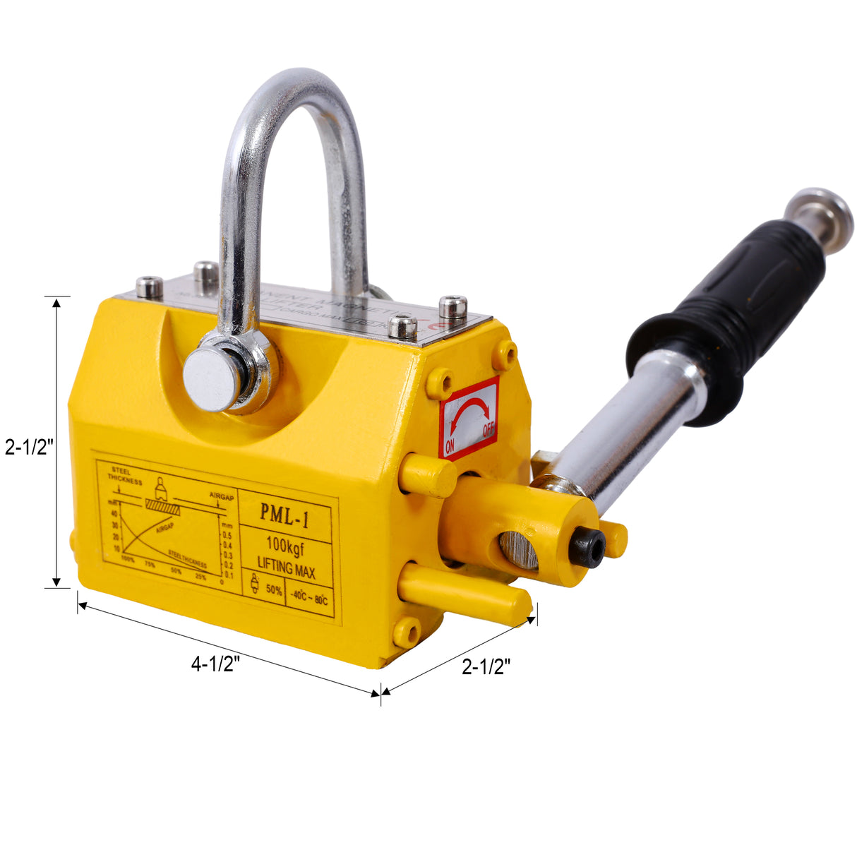 Permanent Magnetic Lifting with Release 220lbs/100kg Heavy Duty Magnet 2.5 Safety Factor Neodymium & Steel