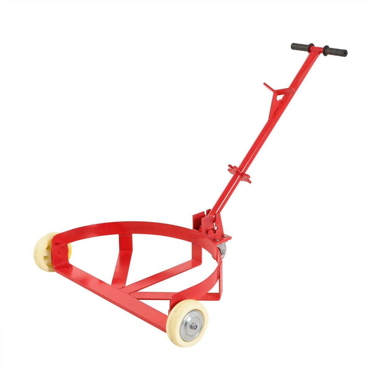 55 Gallon Drum Dolly with 2 Fixed PU Wheels and 1 Swivel Wheel 1200lbs Capacity - Red - Fab Heavy Parts