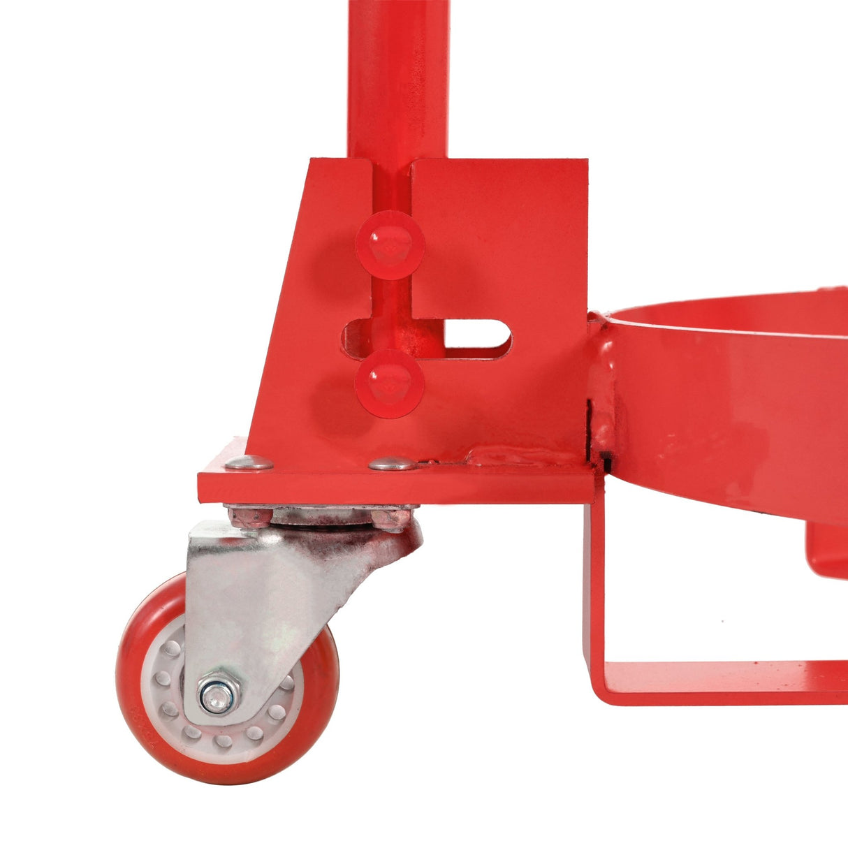 55 Gallon Drum Dolly with 2 Fixed PU Wheels and 1 Swivel Wheel 1200lbs Capacity - Red - Fab Heavy Parts