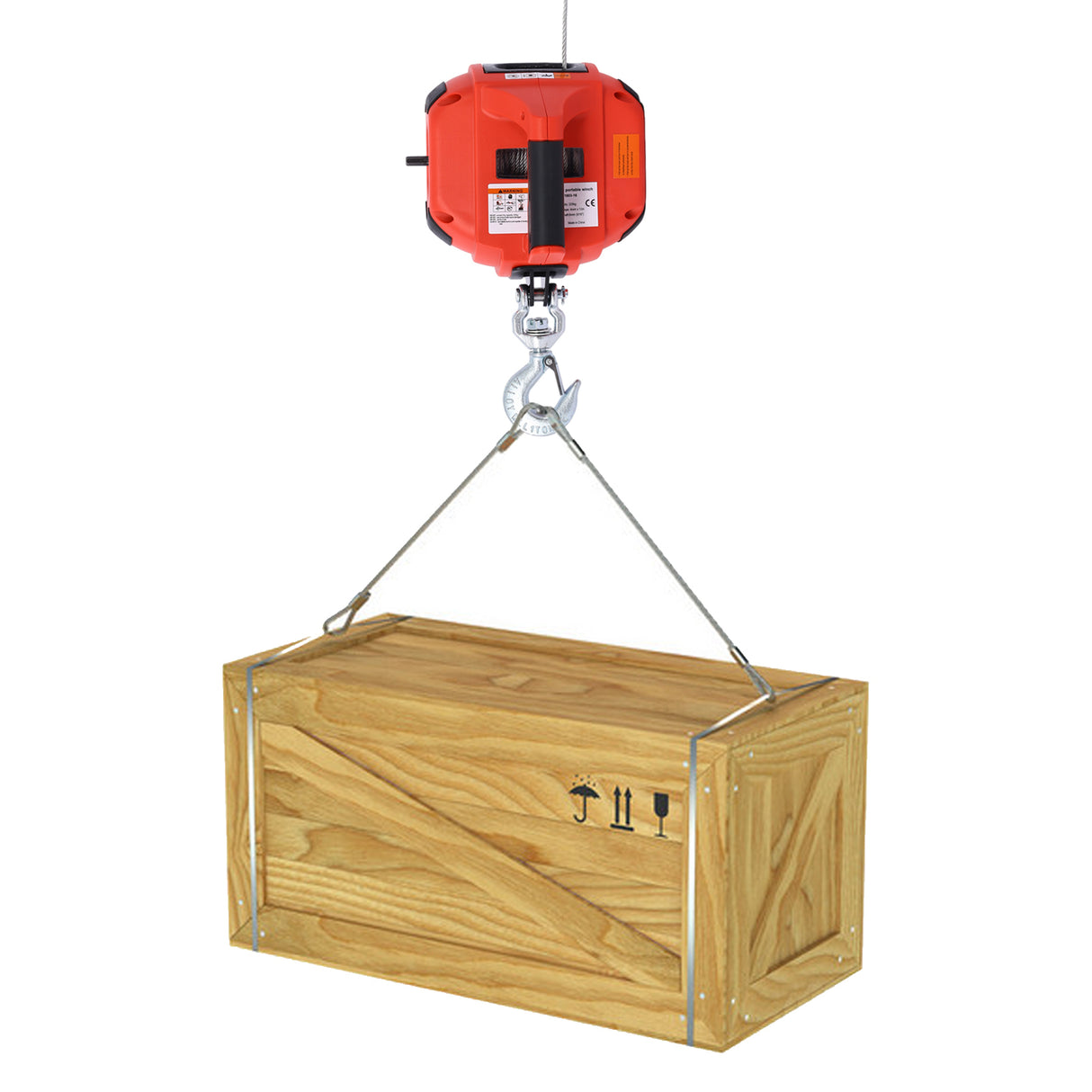 Drill Winch Hoist Portable 750 LB Capacity with 40 Feet Steel Wire--Red
