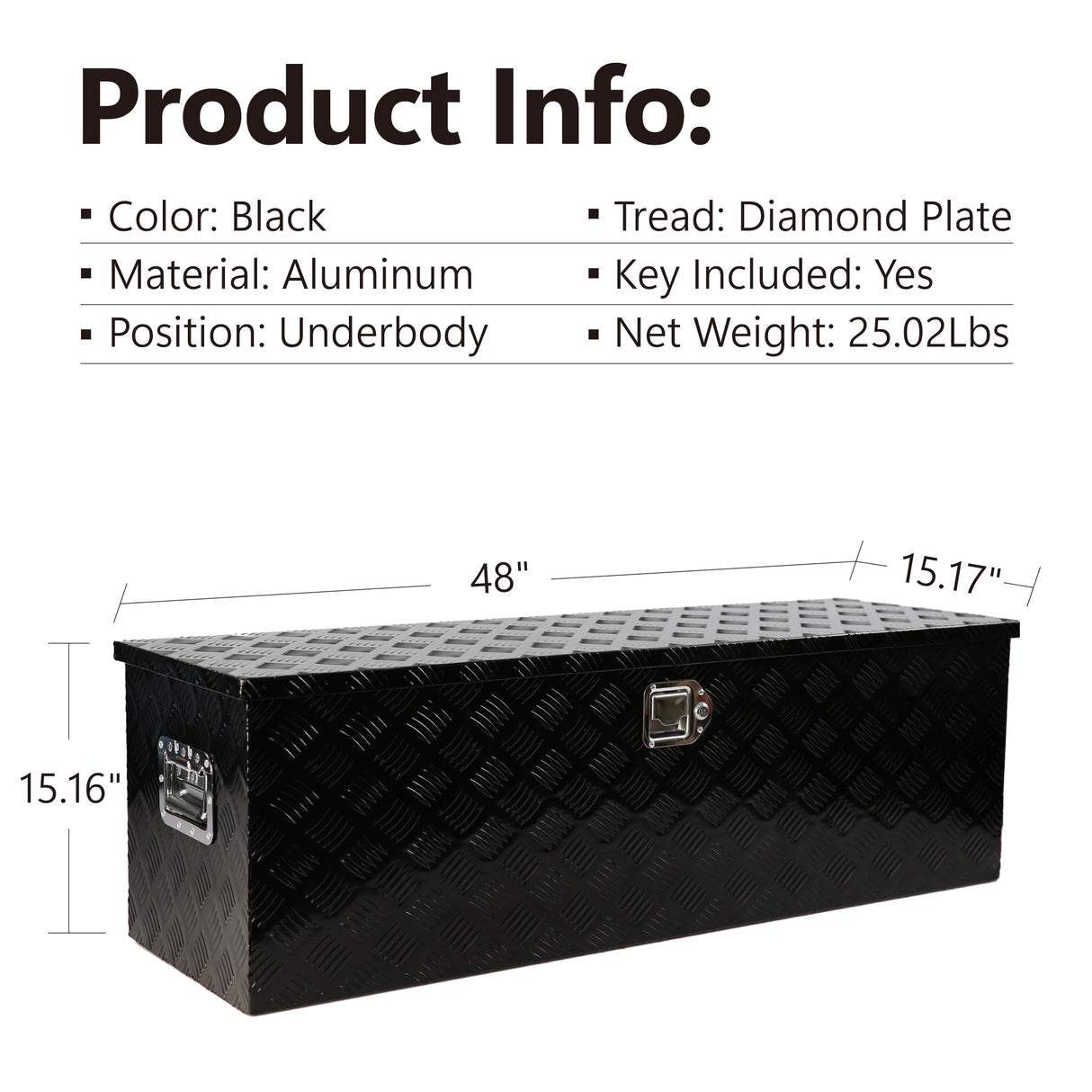 48 Inch Truck Box Heavy Duty Aluminum Stripes Plated Tool Long Box with Lock and Key 48"×15.2"×15.2"