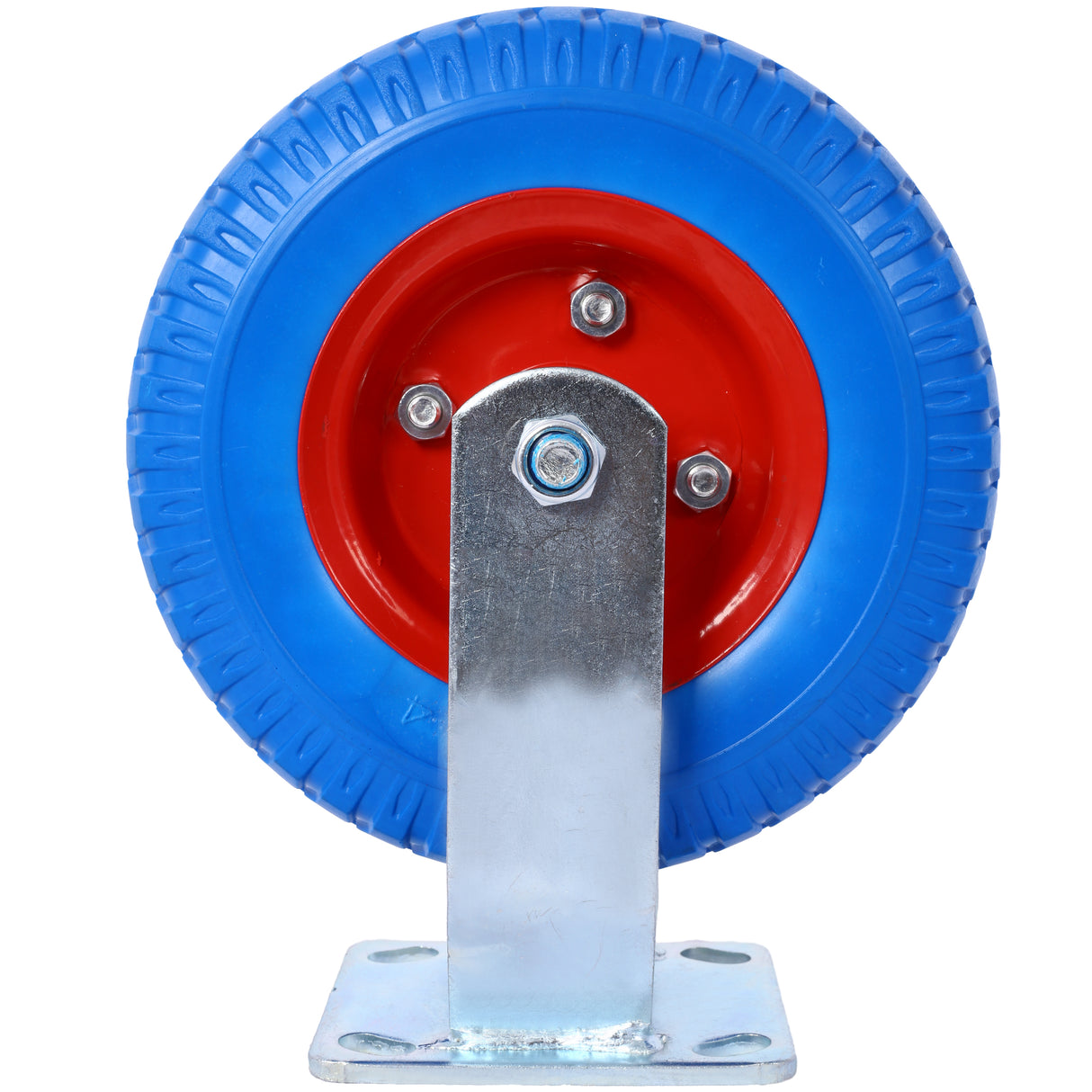 4PCS 8IN Flat Free (2PCS Swivel +2PCS Rigid) Caster Wheel Swivel Plate Steel Hub with Ball Bearings 5/8-Inch Bore Centered Axle Blue