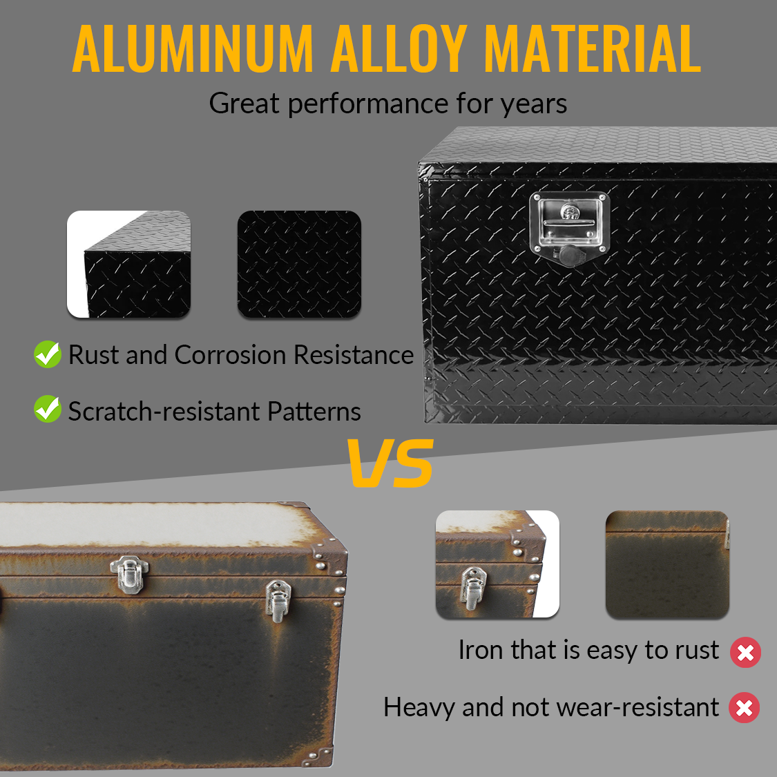 36 Inch Truck Tool Box 36"×17"×18" Heavy Duty Black Aluminum Tread Tool Box with Locks T-Handle Latch Key